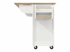 Sale OKWISH Carrito de cocina móvil con encimera plegable, espacio de almacenamiento y botellero - Blanco