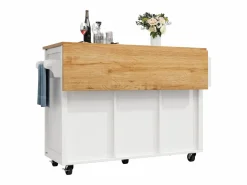 Sale OKWISH Carrito de cocina móvil con encimera plegable, espacio de almacenamiento y botellero - Blanco