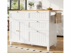 Hauss Spole Carrito de cocina móvil con tapa extensible chapada en imitación madera, 3 cajones y 3 puertas incluidas, - 133x70x88cm