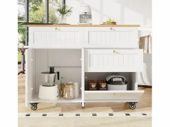 Hauss Spole Carrito de cocina móvil con tapa extensible chapada en imitación madera, 3 cajones y 3 puertas incluidas, - 133x70x88cm