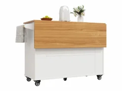 Hauss Spole Carrito de cocina móvil con tapa extensible chapada en imitación madera, 3 cajones y 3 puertas incluidas, - 133x70x88cm