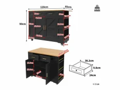 OKWISH Carrito de cocina móvil con 2 puertas y 2 cajones, isla con veta de madera, - para cocinas y salones