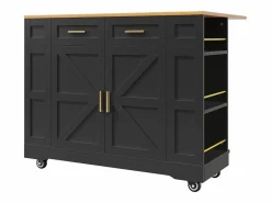 OKWISH Carrito de cocina móvil con 2 puertas y 2 cajones, isla con veta de madera, - para cocinas y salones