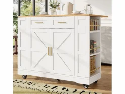 Sale Carrito de cocina móvil con tablero extensible chapado en imitación madera, 2 cajones, 2 puertas y estantes incluidos, - 120x65x90cm Mueble Camarera