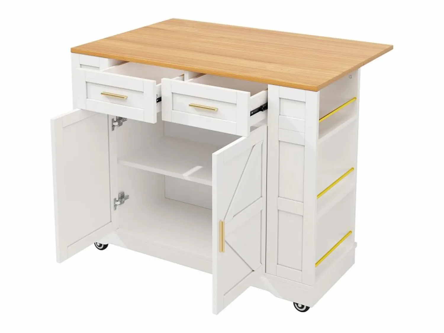 Sale Carrito de cocina móvil con tablero extensible chapado en imitación madera, 2 cajones, 2 puertas y estantes incluidos, - 120x65x90cm Mueble Camarera