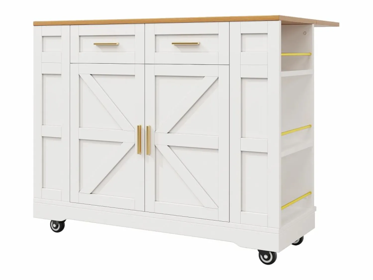Sale Carrito de cocina móvil con tablero extensible chapado en imitación madera, 2 cajones, 2 puertas y estantes incluidos, - 120x65x90cm Mueble Camarera