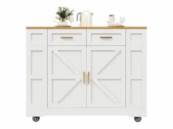 Sale Carrito de cocina móvil con tablero extensible chapado en imitación madera, 2 cajones, 2 puertas y estantes incluidos, - 120x65x90cm Mueble Camarera