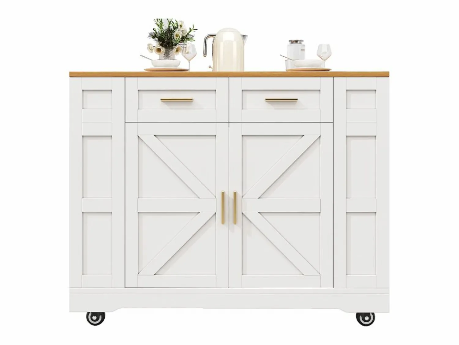 Sale Carrito de cocina móvil con tablero extensible chapado en imitación madera, 2 cajones, 2 puertas y estantes incluidos, - 120x65x90cm Mueble Camarera
