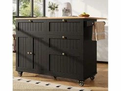 Online Carrito de cocina móvil con tablero extensible chapado en imitación madera, 3 cajones y 3 puertas incluidas, - 133x70x88cm Mueble Camarera