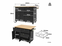 Online Carrito de cocina móvil con tablero extensible chapado en imitación madera, 3 cajones y 3 puertas incluidas, - 133x70x88cm Mueble Camarera