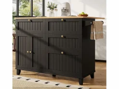 Online Carrito de cocina móvil con tablero extensible chapado en imitación madera, 3 cajones y 3 puertas incluidas, - 133x70x88cm Mueble Camarera