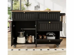 Online Carrito de cocina móvil con tablero extensible chapado en imitación madera, 3 cajones y 3 puertas incluidas, - 133x70x88cm Mueble Camarera