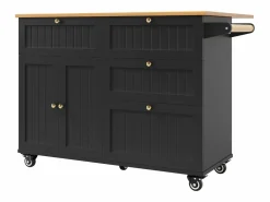 Online Carrito de cocina móvil con tablero extensible chapado en imitación madera, 3 cajones y 3 puertas incluidas, - 133x70x88cm Mueble Camarera