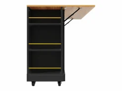 Online Hauss Spole Carrito de cocina móvil con tablero extensible chapado en imitación madera, 2 cajones, 2 puertas y estantes incluidos, - 120x65x90cm Negro