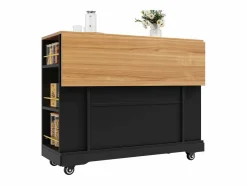 Online Hauss Spole Carrito de cocina móvil con tablero extensible chapado en imitación madera, 2 cajones, 2 puertas y estantes incluidos, - 120x65x90cm Negro