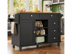 Carrito de cocina móvil de madera con 1 puerta y 5 cajones, aparador con almacenaje 134x46x92 cm -