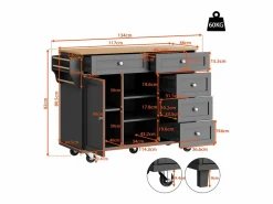 Carrito de cocina móvil de madera con 1 puerta y 5 cajones, aparador con almacenaje 134x46x92 cm -