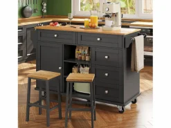 Carrito de cocina móvil de madera con 1 puerta y 5 cajones, aparador con almacenaje 134x46x92 cm -
