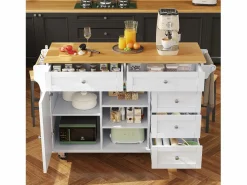 Discount Carrito de cocina móvil de madera con 1 puerta y 5 cajones, aparador con almacenaje 134x46x92 cm - Blanco