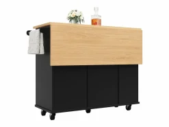 Carrito de cocina móvil con toallero - Isla de cocina con 2 cajones y 1 puerta - 5 compartimentos abiertos