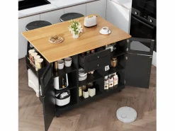Hot Carrito de cocina con encimera de madera, toallero y estantes ajustables Isla Cocina