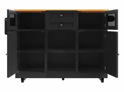Hot Carrito de cocina con encimera de madera, toallero y estantes ajustables Isla Cocina