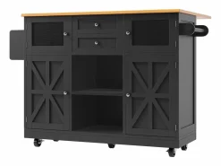 Hot Carrito de cocina con encimera de madera, toallero y estantes ajustables Isla Cocina