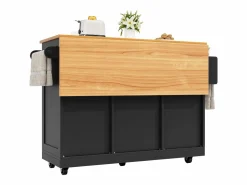Hot Carrito de cocina con encimera de madera, toallero y estantes ajustables Isla Cocina