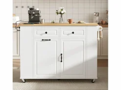 Clearance Carrito de cocina 100x40x91,5 con mesa de comedor extensible, papeleras y toallero en color para cocina y comedor Blanco