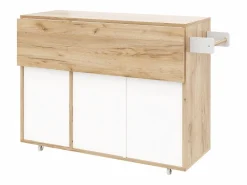 Carrito de cocina 120x46x85cm con ruedas giratorias 360°, cajones, puertas de armario y compartimentos abiertos en color para cocina y salón