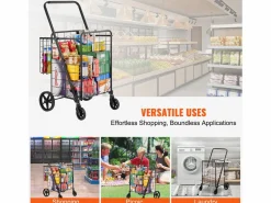 Carrito de Lavandería con Ruedas SucceBuy, Capacidad de 50 Kg, 4 Ruedas, Carrito de Supermercado de Más de 85 L con 2 Cestas