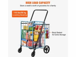 Carrito de Lavandería con Ruedas SucceBuy, Capacidad de 50 Kg, 4 Ruedas, Carrito de Supermercado de Más de 85 L con 2 Cestas