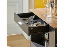 Sobuy Carrito de Servicio Camarera Multiusos Mueble con Estante Lateral Puertas Cajones Porta Paños de Cocina 82 x 46 x 88 cm FKW113-SCH ES