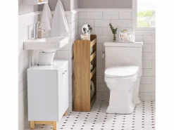 Sale Carrito Multiuso con 4 Ruedas y 4 Bandejas Carrito Estrecho para Cocina y Baño Marrón 60 x 18,5 x 81 cm NSR01-PF ES Estantería Sobre Inodoro