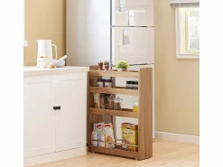 Sale Carrito Multiuso con 4 Ruedas y 4 Bandejas Carrito Estrecho para Cocina y Baño Marrón 60 x 18,5 x 81 cm NSR01-PF ES Estantería Sobre Inodoro