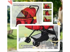 Hot Carrito para perros y gatos, plegable, con funda de poliéster, color , 4 ruedas giratorias (76,5 x 52 x 95 cm) Transportín De Paseo Para Animales
