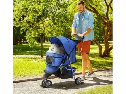 Hot Carrito plegable para perros y gatos, diseño práctico, tela oxford, , con freno y mosquitera (75x45x97cm) Transportín De Paseo Para Animales