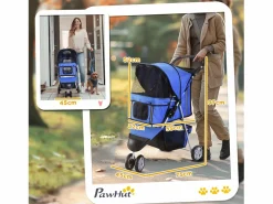 Hot Carrito plegable para perros y gatos, diseño práctico, tela oxford, , con freno y mosquitera (75x45x97cm) Transportín De Paseo Para Animales