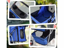Hot Carrito plegable para perros y gatos, diseño práctico, tela oxford, , con freno y mosquitera (75x45x97cm) Transportín De Paseo Para Animales