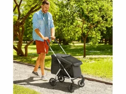 Outlet Carrito plegable para perros y gatos, de aluminio ligero, con cojín y cesta de almacenamiento, (80 x 48,5 x 106 cm) Gris