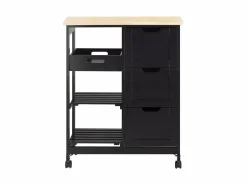 Outlet Sobuy Carro de Almacenamiento Mueble Auxiliar Cocina Carrito de Servir con 3 Cajones 2 Estantes y 1 Bandeja Extraíble FKW79-SCH ES Negro