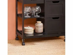 Outlet Sobuy Carro de Almacenamiento Mueble Auxiliar Cocina Carrito de Servir con 3 Cajones 2 Estantes y 1 Bandeja Extraíble FKW79-SCH ES Negro