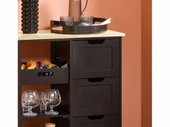 Outlet Sobuy Carro de Almacenamiento Mueble Auxiliar Cocina Carrito de Servir con 3 Cajones 2 Estantes y 1 Bandeja Extraíble FKW79-SCH ES Negro