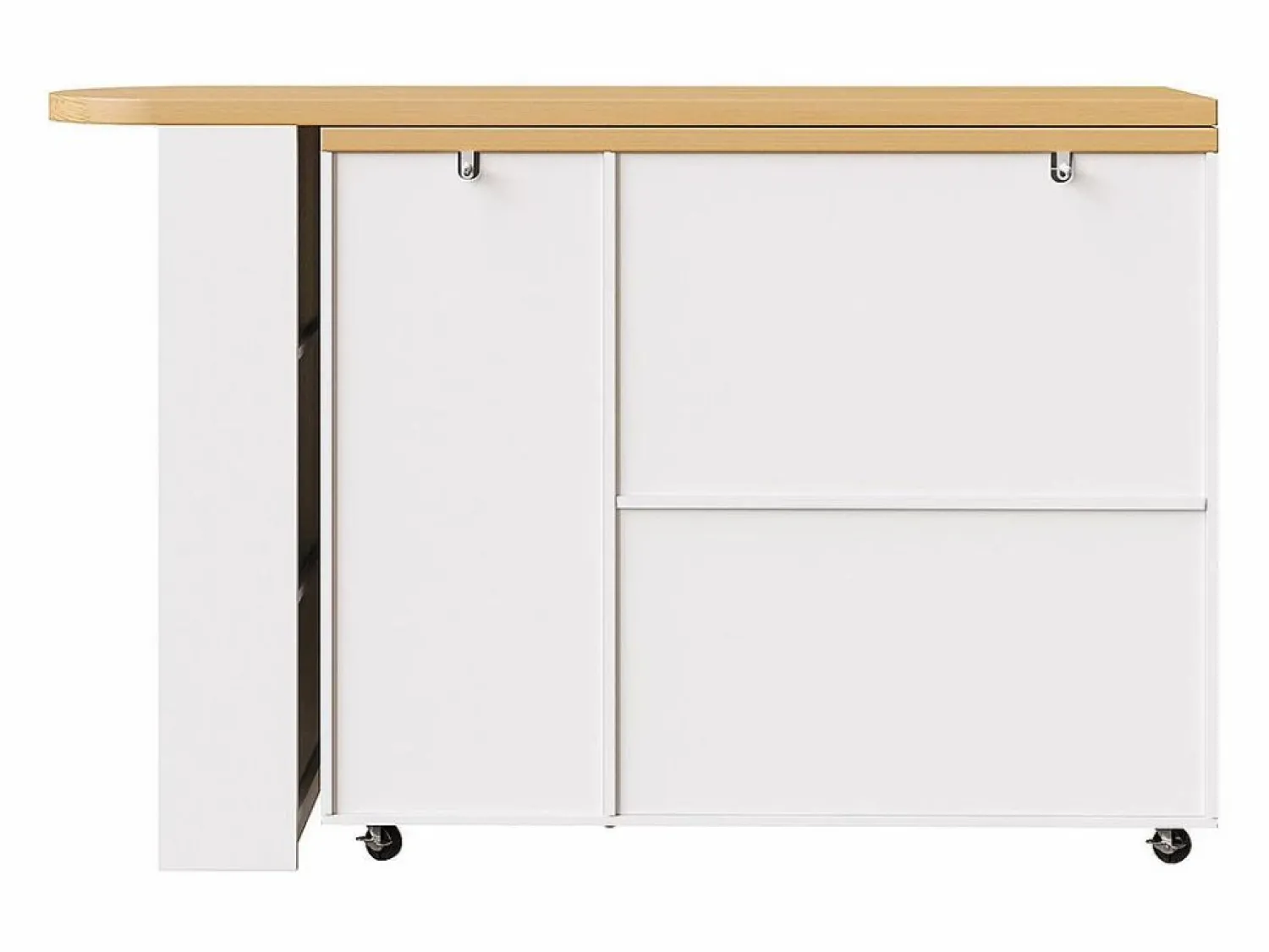 KOMHTOM Carro de bar extensible con 2 puertas y 3 cajones, con ruedas, mostrador exterior de madera,