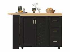 New Carro de bar extensible con 2 puertas y 3 cajones, con ruedas, mostrador exterior de madera, Isla Cocina