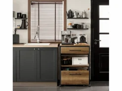 Sale Carro de Cocina con 1 cajón móvil Carrito de Servir Multiusos con 1 Estante y 2 Cajones 60 x 45 x 90 cm FKW118-PF ES Mueble Camarera