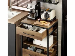 Sale Carro de Cocina con 1 cajón móvil Carrito de Servir Multiusos con 1 Estante y 2 Cajones 60 x 45 x 90 cm FKW118-PF ES Mueble Camarera