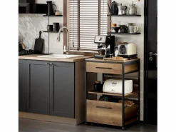 Sale Carro de Cocina con 1 cajón móvil Carrito de Servir Multiusos con 1 Estante y 2 Cajones 60 x 45 x 90 cm FKW118-PF ES Mueble Camarera