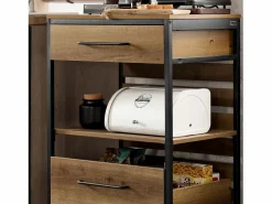 Sale Carro de Cocina con 1 cajón móvil Carrito de Servir Multiusos con 1 Estante y 2 Cajones 60 x 45 x 90 cm FKW118-PF ES Mueble Camarera