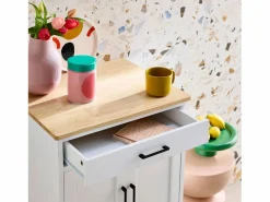 Sweeek Carro de cocina con encimera de madera de pino